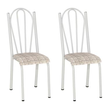 Imagem de Kit 2 Cadeiras De Cozinha Alasca Estampado Rattan Pés De Ferro Branco - Pallazio