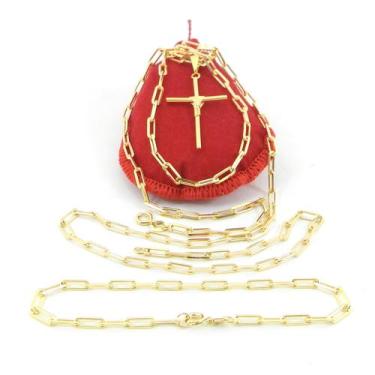 Imagem de Corrente Masculina 90cm 3mm Cruz Pulseira Folheado Ouro 18k CR682 - WN