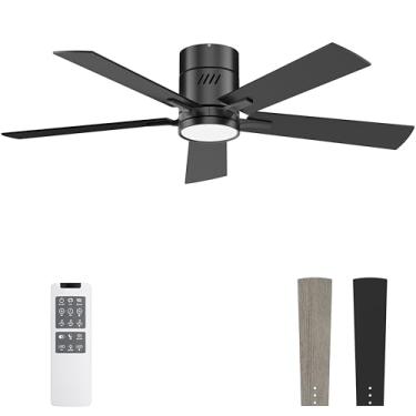 Imagem de Ohniyou Ventilador De Teto Com Luzes, Luz Perfil Baixo 48" E Controle Remoto, Montagem Embutida, Motor Cc Silencioso, Regulável Para Quarto Sala Estar, Preto