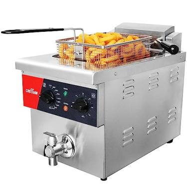 Imagem de crosson Fritadeira Elétrica De Bancada 8L Com Válvula Drenagem, Cesto Sólido E Tampa Para Uso Em Restaurantes, 120 V, 1800 W, Aço Inoxidável Comercial