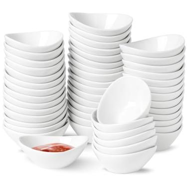 Imagem de UIBFCWN Tigelas de cerâmica, pratos de molho de soja de cerâmica de 48 g, tigela de beliscar de porcelana, mini tigela para acompanhamentos, ketchup, condimentos, charcutaria, churrasco e festa