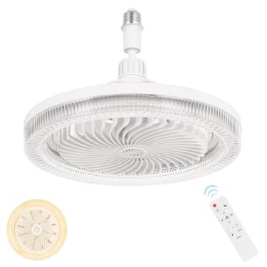 Imagem de HEIKESZ Luminária De Teto Multifuncional Com Ventilador Soquete, Pequena Controle Remoto, Lâmpada Led Silenciosa E Regulável Para Quarto, Cozinha, Garagem, Banheiro - Branca