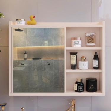 Imagem de Espelheira Luxo Porta Prateleira Organizadora Espelho Decorativo Armarinho Banheiro Suspenso - Loja Inova BR (Off White)