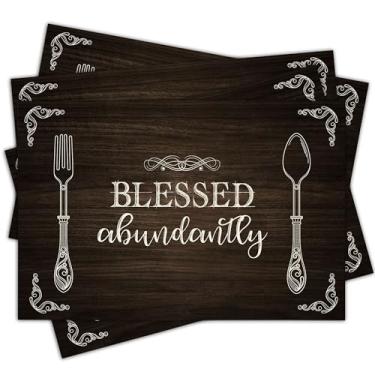 Imagem de Jogo americano Blessed, conjunto de 4, tapete de mesa estilo vintage, 30 x 45 cm, tapetes de mesa decorativos rústicos, laváveis e resistentes ao calor, decoração para cozinha, jantar, fazenda-A08