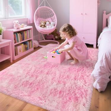 Imagem de TENNOLA Tapetes rosa de 10 x 15 cm para quarto de meninas, tapete macio e fofo rosa para quarto de bebê, tapete kawaii felpudo grosso tapete antiderrapante para berçário, sala de jogos, dormitório