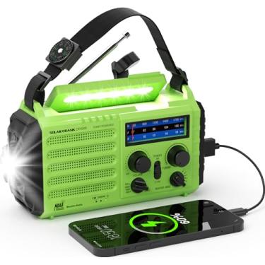 Imagem de PPLEE Rádio de Emergência 5 Maneiras Alimentadas por Manivela Solar Operada por Bateria Portátil Am Fm Sw Noaa Rádio de Alerta Meteorológico com Carregador Usb, Lanterna de Acampamento, Lâmpada, Entra