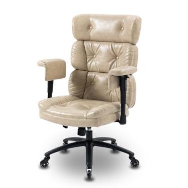 Imagem de Cadeira Escritório Ergonômica Bege – Encosto Curvado com Suporte Lombar – Altura Ajustável, Inclinação e Rodízios Reforçados – Design Moderno – Montagem Fácil – Yamasoro
