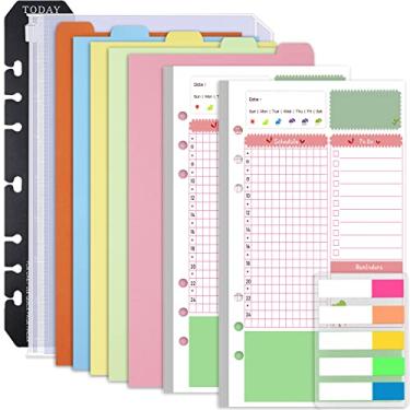 Imagem de Rancco A6 Planner insere refis de agenda diária, 90 páginas, inserções coloridas de 6 anéis, fichário com divisória, bolsa de PVC, régua, guia de índice para diário, filofax, dupla face, sem data