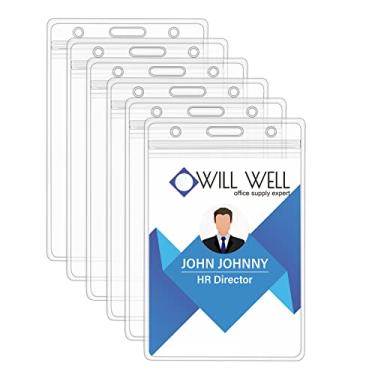 Imagem de OK05 suporte de crachá de identificação de serviço pesado de PVC vertical transparente com tipo de zíper impermeável revendedor, 6 Pcs Clear Id Card Badge Holder - Heavy Duty