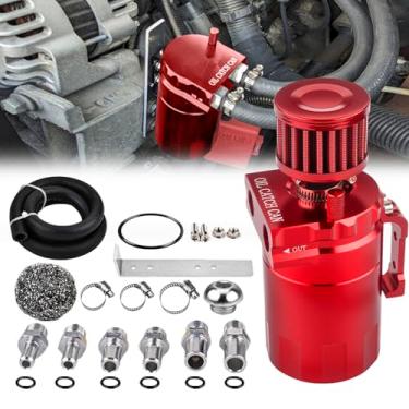 Imagem de ZHSYMX Kit universal de lata de captura de separador de óleo de alumínio de 300 ml com suporte de instalação e tubo espesso vermelho