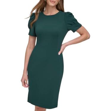 Imagem de DKNY Vestido feminino de manga curta bufante gola joia com zíper exposto na altura do joelho, Pinheiro, 40