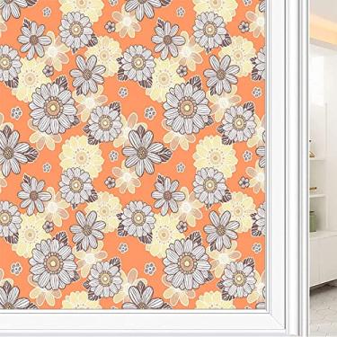 Imagem de Película de janela de privacidade de flores, textura de estilo floral, filme de vidro para sala de estar e escritório em casa, L90 x C 190 cm