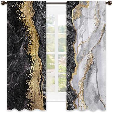Imagem de Cortinas blecaute de mármore para quarto - Cortinas escurecidas com isolamento térmico para sala de estar, L 132 x C 150 cm
