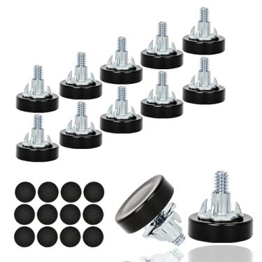 Imagem de 12 peças de niveladores de pés de móveis com rosca de 0,6 cm, pés de nivelamento de móveis com porcas em T, adequados para mesas, armários, cadeiras, pernas de banquinho