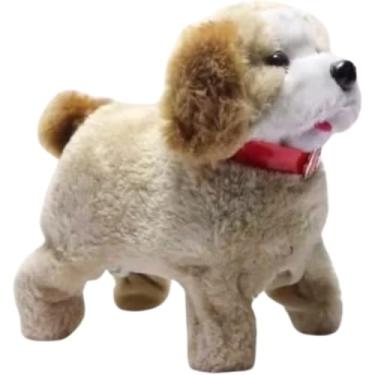 Imagem de Cachorro de Pelúcia Interativo que Anda, Late, Pula e Dá Cambalhota com Som Au-Au, Brinquedo Infantil com Coleira Vermelha e Pelagem Macia – Cachorrinho Eletrônico Divertido para Crianças