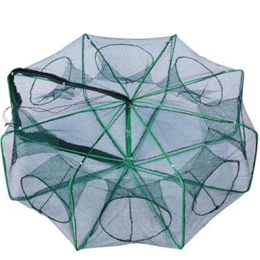 Imagem de Armadilha de pesca dobrável, rede de pesca dobrável, atualização de rede de armadilha de pesca reforçada dobrável automática, armadilhas de minnow para peixes de isca, (8 buracos)