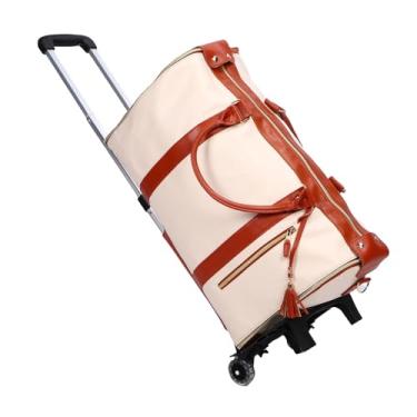 Imagem de Fockety Rolling Saco de Vestuário para Viajar, Sacola de Roupas de Viagem de 40l Bolsa de Armazenamento Com Carrinho e Rodas Destacáveis, Bolsa de Mochila Rolando para Viagem de Negócios (Bege)