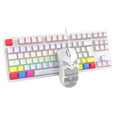 Imagem de Teclado Mecânico Gamer ABNT2 com Mouse, LED RGB, Switch Blue, Kit Completo (Branco)