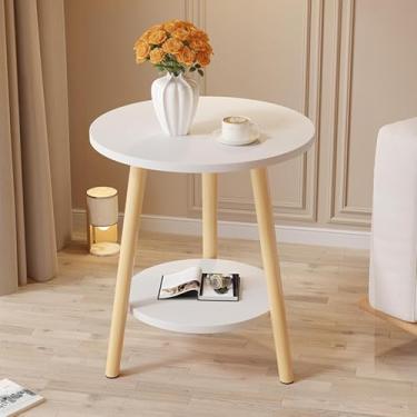 Imagem de Mesa Lateral Redonda De 2 Andares, Mesa Lateral De Madeira Maciça, Pequena Mesa Lateral Redonda Com Armazenamento De 2 Níveis, Mesa De Mdf, Suporte De Mad, White-40cm/15.7in, 72cm/28.3in
