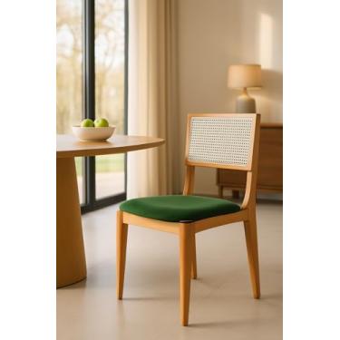 Imagem de Cadeiras Granada Kit 4 Madeira Maciça Mel Encosto Tela Sextavada Veludo Verde Sala Conforto Estilo