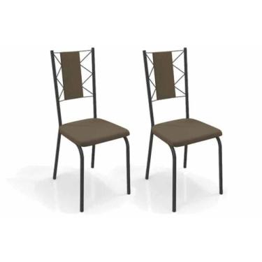 Imagem de Cadeira de Cozinha Lisboa 2C076PRF Aço Kit 2 Un Preto/Suede Cappuccino