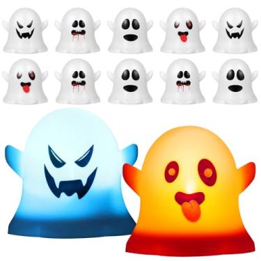 Imagem de jojofuny 12 velas LED fantasmas sem, luzes de Halloween piscantes, funcionam com bateria, multicoloridas e brancas quentes, para lareiras, festas e decoração de feriados