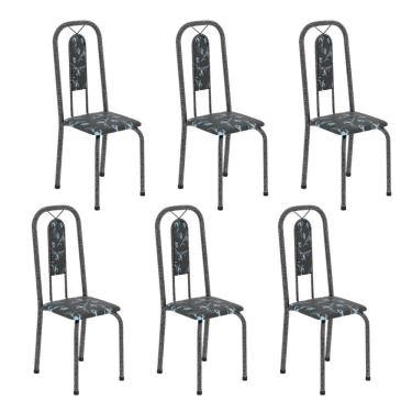 Imagem de Cadeiras para Sala de Jantar 6 Unidades Lívia Preto Floral/ Mart Prata