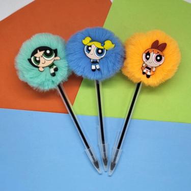 Imagem de 03 Canetas Pompom esferograficas Meninas Super Poderosas Docinho Lindinha Florzinha papelaria fofa material escolar escr