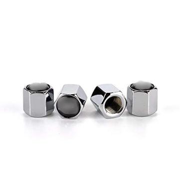 Imagem de yzyshangmao Novo padrão de tampas de válvula de pneu com logotipo de liga de zinco, um conjunto de quatro peças (prata)