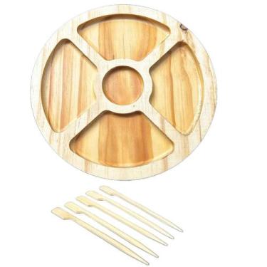 Imagem de Petisqueira de madeira com 5 cavidades e 5 palitos em bambu - Personal