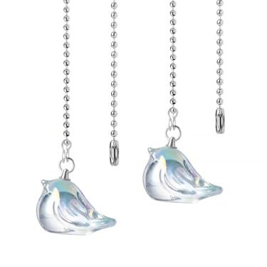 Imagem de LONGSHENG - SINCE 2001 - Pacote com 2 correntes para ventilador de teto, correntes de extensão com 4 conectores, enfeites de pássaros de vidro colorido