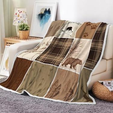Imagem de Cobertor rústico de urso, veado, pesado, grosso, para sofá, acampamento, acampamento, bosque, casa de fazenda, xadrez, macio e aconchegante, cobertor de flanela grosso para cama, escritório (152 x 203