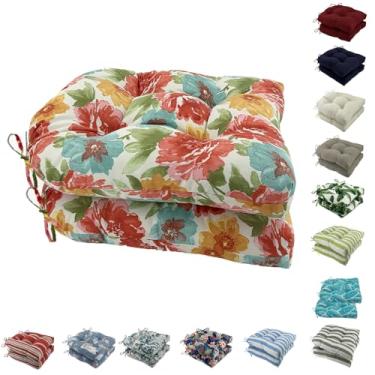 Imagem de Outdoor Chair Cushions, Tufted U-Shape Wicker Seat Cushions Set of 2, Water-Resistant and Fading-Resistant for Patio Garden Home Office Furniture(Rose color)