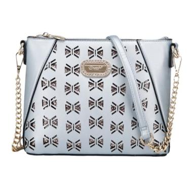 Imagem de BRANGIO Bolsa transversal elegante arco elegante com alça de ombro ajustável e design de borboleta e pisca-pisca, Azul claro