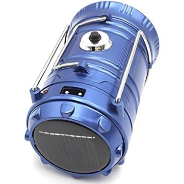 Imagem de Lampião Lanterna LED Solar Recarregável Portátil p/Camping, Pesca, Emergência – USB + Energia Solar, ABS, Azul