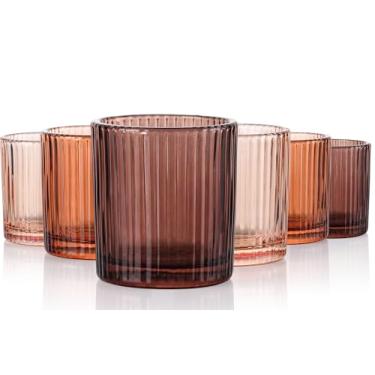 Imagem de JOVGANK Conjunto de mini copos âmbar de 170 – 42,5 g, pequenos copos vintage canelados, copos de festa estilo anos 80 para tequila, uísque, coquetéis – ótimo presente de Dia dos Pais para pais e