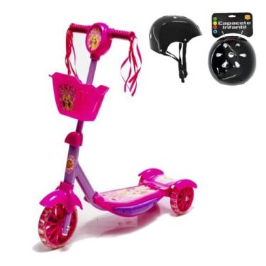 Imagem de Kit Patinete Infantil Cesta Rosa Belinda Luzes Com Capacete - Dm Toys