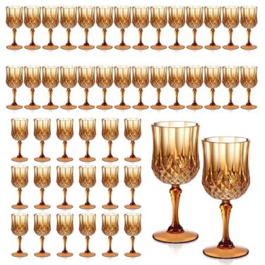 Imagem de XUWAIDSGN Copos de vinho vintage de plástico de 200 ml, copos inquebráveis para casamento, copos de água de cristal, reutilizáveis, taças de champanhe vintage (48, marrom)