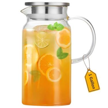 Imagem de Jarra de vidro de 1 galão com tampa e bico, jarro de água, garrafa de 4000 ml para água quente/fria, jarro grande de chá gelado para café, suco e bebidas caseiras