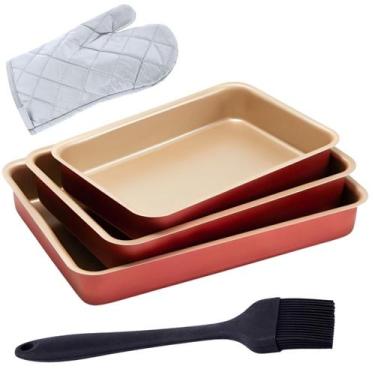 Imagem de Jogo Assadeira Alta 03 Peças Antiaderentes + Luva + Pincel - Marcolar