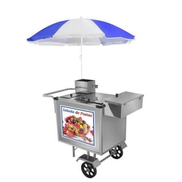 Imagem de Carrinho de Salada de Frutas Cefaz Luxo Inox com Rodas Maciças e Guard