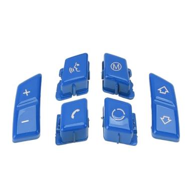 Imagem de Luocute Substituição de Botão de Controle do Volante do Volante de Carro, Controle de Botões de Interior Decorativo Esportivo de Controle Esportivo de 6pcs para 1 3 Série E90 E92 E93 M3 (Azul)