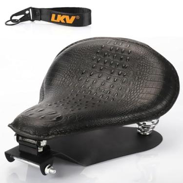 Imagem de LKV 13,38 polegadas Motorcycle Solo Driver Assento Preto Crocodilo Couro Almofada com Kits de suporte de mola para Harley Davidson Sportster XL 1200 883 48 Chopper Assento Bobber personalizado