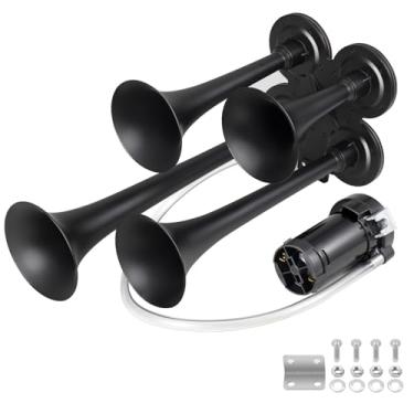 Imagem de BANHAO Buzina de ar de caminhão 180DB 4 buzinas de trompete buzina de trem para caminhão 12V buzinas de ar super alto com compressor adequado para picape/motorhome/SUV/caminhão/trem (sem fiação e
