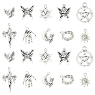 Imagem de UR URLIFEHALL 100 peças, 10 estilos, pingentes tibetanos de Halloween, esqueleto, prata antiga, esqueleto, cruz, pingentes, pingentes para fazer joias, colar de pulseira faça você mesmo