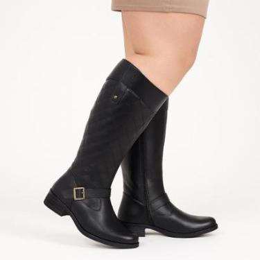 Imagem de Bota Cano Longo Feminina Montaria Salto Baixo Ziper Lateral Preta-Feminino