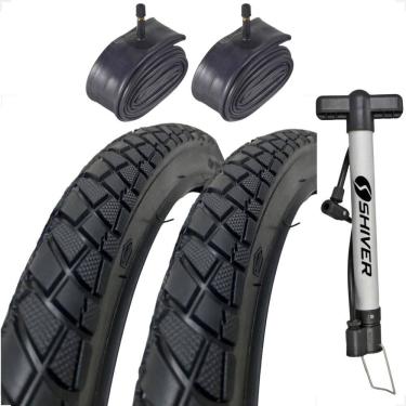 Imagem de PAR Pneu Bicicleta Shiver tipo praieiro Aro 26 X 2.125  Monark tropical PAR Camara Bico grosso Bomba