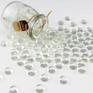 Imagem de ginojex Contas de vidro de 1 kg, enchimento de vaso, decoração de cascalho, mármores de vidro plano, pedras, pedras, aquário, rochas, arte decorativa para casa, artesanato - transparente