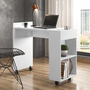 Imagem de Cantinho Do Estudo Alessa M2 - Mdf 25mm Com 3 Espaços De Armazenamento E 2 Divisórias Branco - Lukaliam Móveis Branco