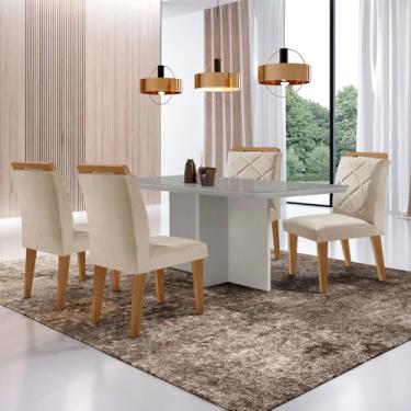 Imagem de Mesa para Sala de Jantar Olímpia 120cm MDF Canto Copo com Vidro e 4 Cadeiras Melissa
